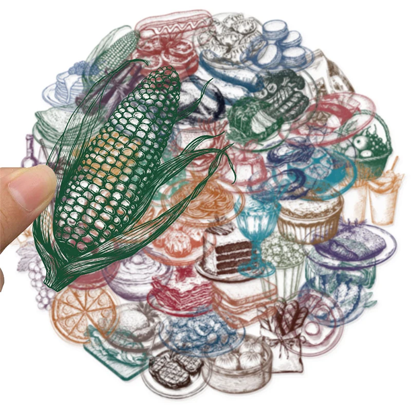 Yummy Food Snacks - 50PCS Retro Food Stickers Set Transparent