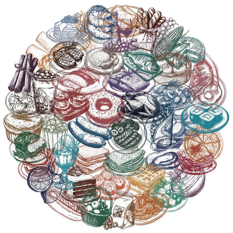 50PCS Retro Food Stickers Set  - đánh giá và giá Yummy Food Snacks